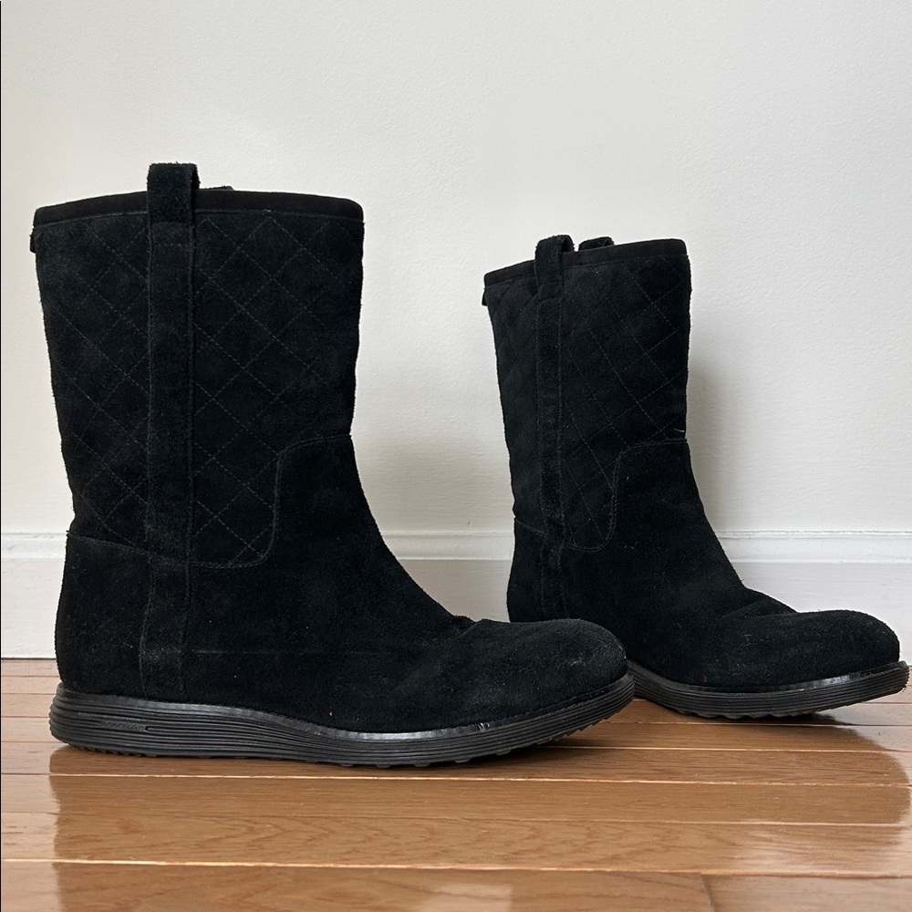 Cole Haan Roper Black Quilted Suede Waterproof Boots